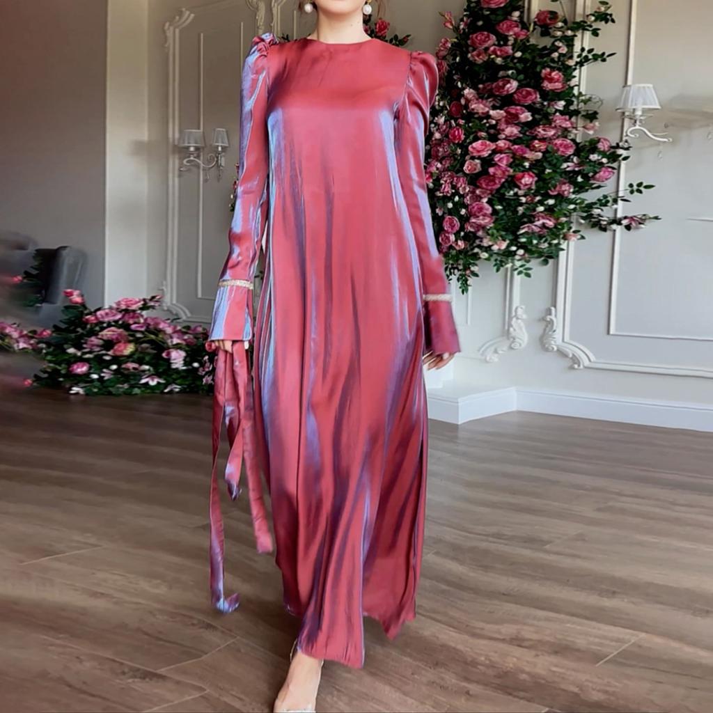 Women's Fashionable Casual Round Neck Long Sleeved Solid Color Dress