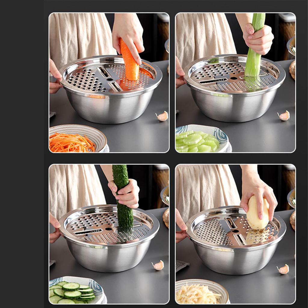 Multifunctional Stainless Steel Grater Basin Thick 3 In 1 Colanders Basin Grater Strainer and Drain Basket Salad Maker