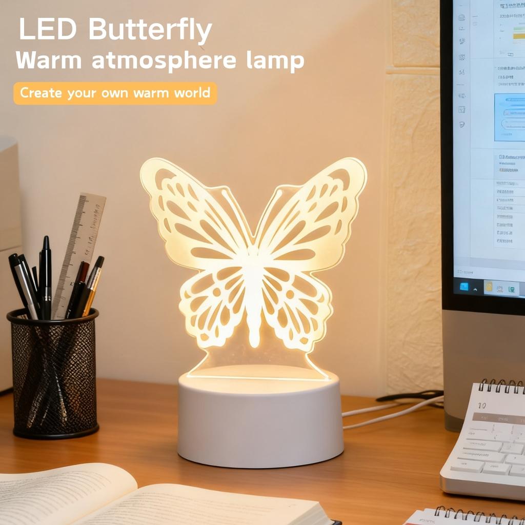 USB Warm Light Butterfly 3D Luminous Night Light, a Small Gift for Family and Friends, Home Decoration