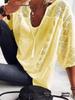 European & American Style Lace Hollow U-neck 3/4 Sleeve Women's T-shirt