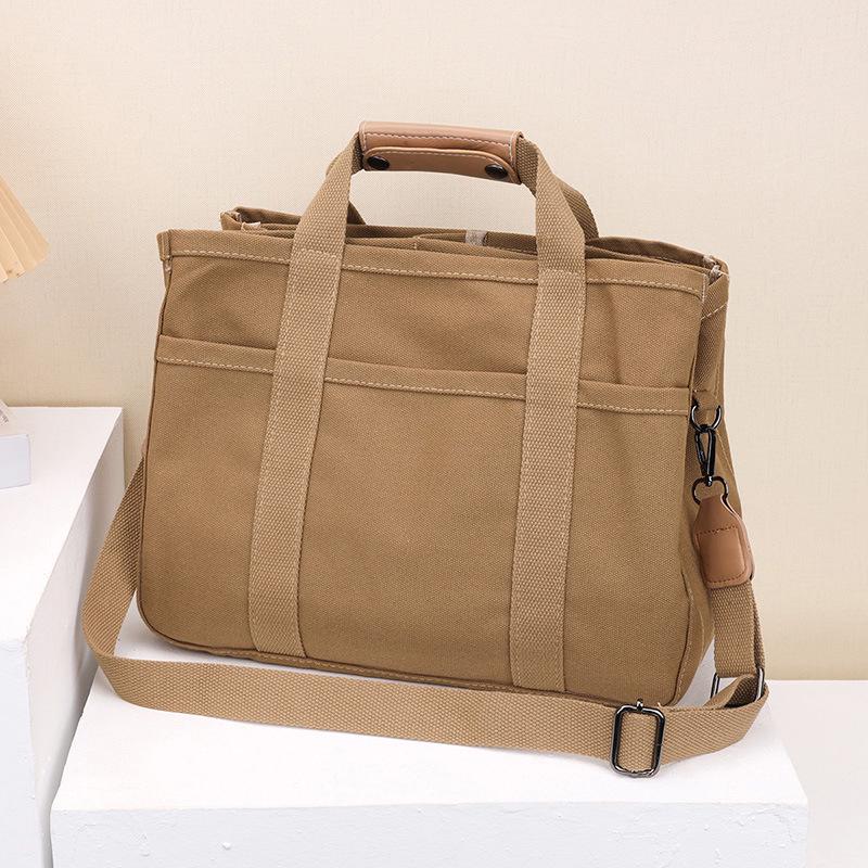 Женская холщовая сумка-тоут с несколькими карманами: Вместительная сумка через плечо и кроссбоди хаки