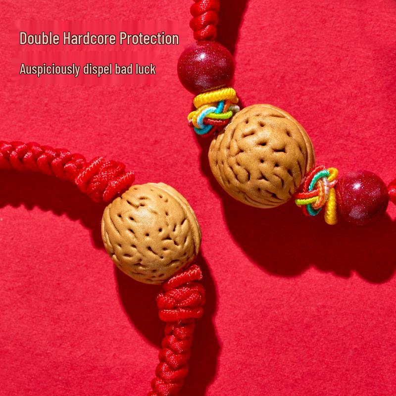 Wild Peach Wood Baby Amulet Bracelet: Soothing Red String with Peach Pit for Benmingnian & Pregnant Women.