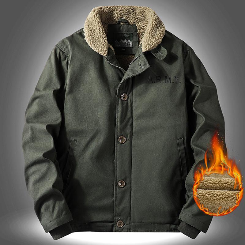 Ναυτικό Δερμάτινο Μπουφάν N1 - Ρετρό Στρατιωτικό Παλτό από Μαλλί Αρνιού για Φθινόπωρο/Χειμώνα, Πυκνωμένο με Βελούδινο Πτητικό Βαμβάκι.