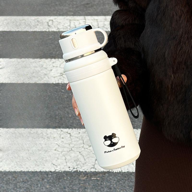 

New Stylish Thermos Drinking Cup Car Bear Steel Kettle Portable Outdoor Straw Cup Double Drinking Cup Durable Durable Useful 800ml