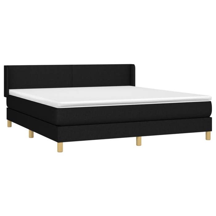 3130123 vidaXL Lit à sommier tapissier avec matelas Noir 160x200 cm Tissu