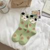 1/5 Pairs Women's Cute Cartoon Mid Calf Socks Pure Sotton Skin-friendly Breathable Mid-tube Socks Suitable for All Seasons