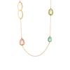 European & American Water Drop Glass Stone Long Sweater Necklace with Hollow Round Ring in Non-Fading Titanium Steel