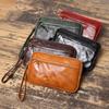 New Vegetable Tanned Leather Zipper Handbag Cowhide Coin Purse Large Capacity Card Bag Storage Key