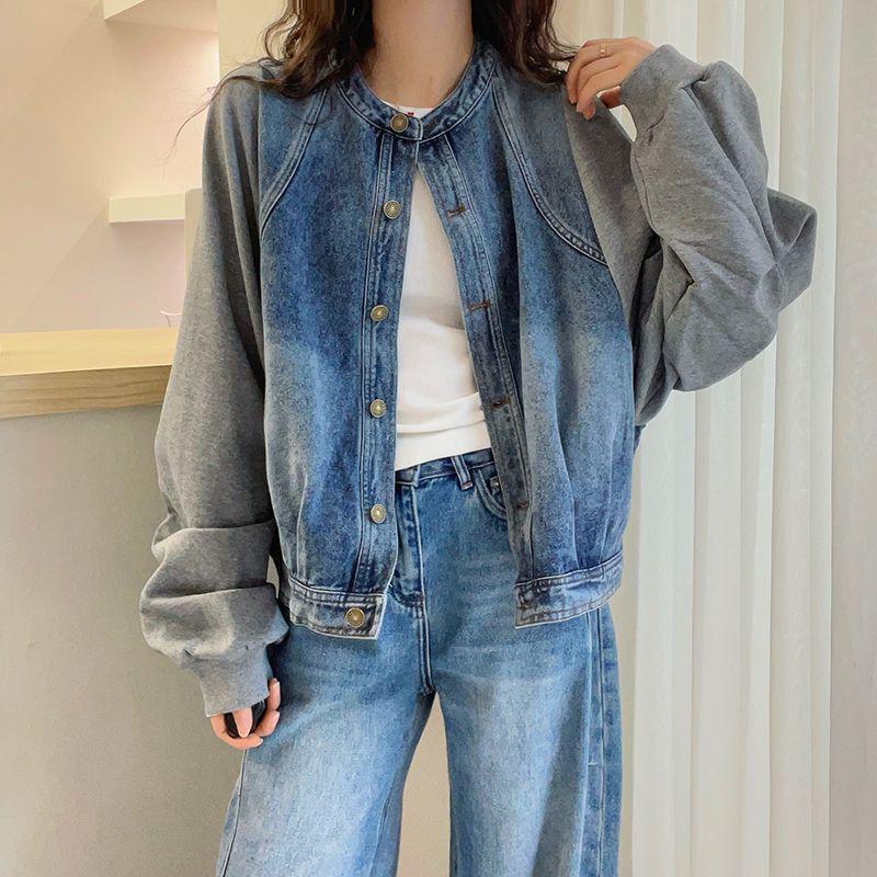 

Женская стильная джинсовая куртка-двойка - Европейская весенняя коллекция 2025, модный топ свободного кроя. S [Recommended up to 115 kg] синий