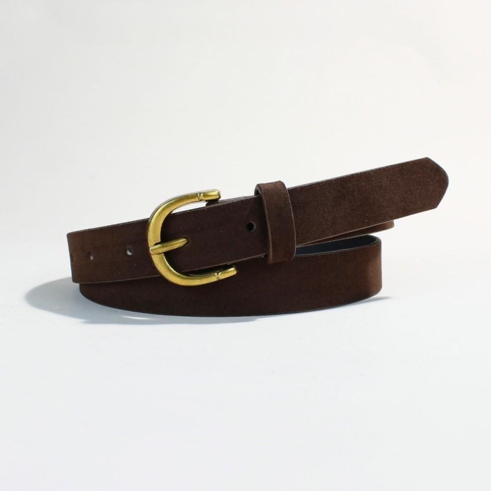 Luxury Design Suede Leather Belt Versatile Gold Pin Buckle Women Waist Belt Retro Vintage Frosted Thin Waistband