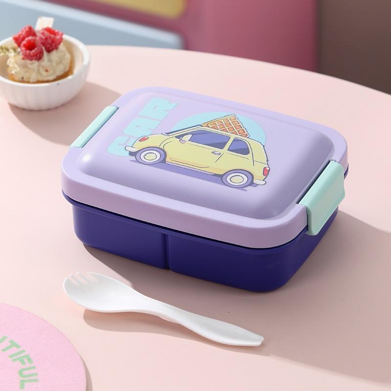 Three Compartment Plastic Lunch Box, Portable Lunch Box, Microwave Heatable Cartoon Lunch Box
