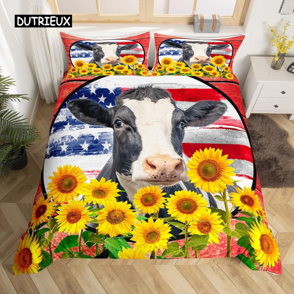 Cow Duvet Cover Set King Microfiber Milk Cow as well as Yellow Sunflower Print Comforter Cover Cute Animal as well as Floral Theme Bedding Set