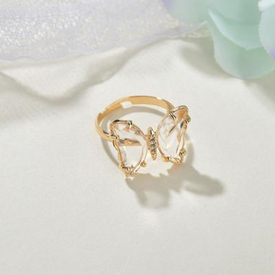 Yousheng Women Ring Butterfly Shape Clear Rhinestone Opening Adjustable Ring Jewelry Polished Bride Wedding Party Prom Lady Finger Ring Women Gift