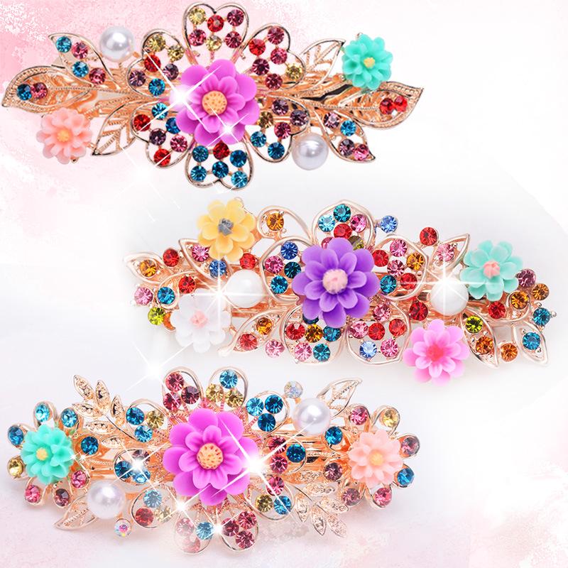 Korean Rhinestone Spring Hair Clip - Versatile Medium/Large Size for Women