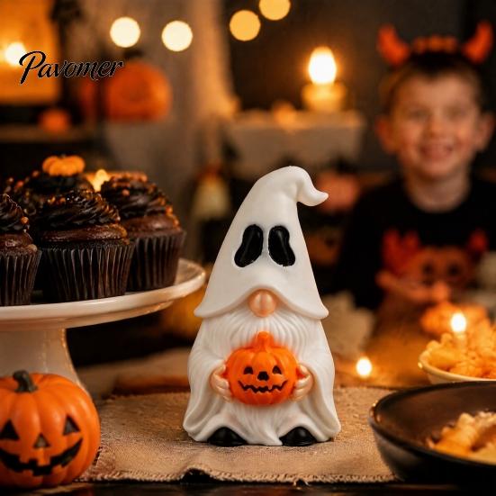 Spooky Gnome Figures Halloween Ghost Figurine, Creative Pumpkin Desk Ornament, 3D Printed Decor for Home Mini Statue Shelf Display, Funny Holiday