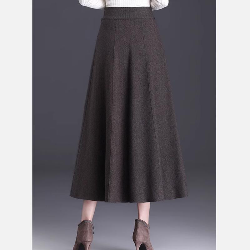 Knitted Woolen A-Line Midi Skirt - Thick, Pleated, and Slimming for Autumn/Winter