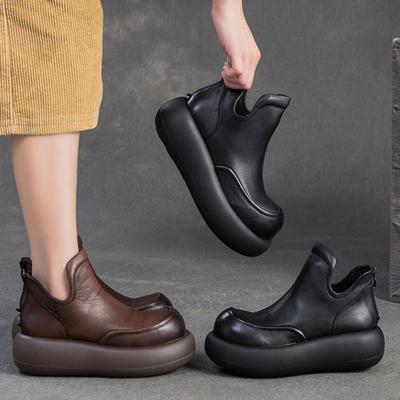 Fashion GKTINOO 2025 Autumn New Genuine Leather Thick Soled Ankle Boots Retro Round Toe Height Increasing Women's Platform Shoes