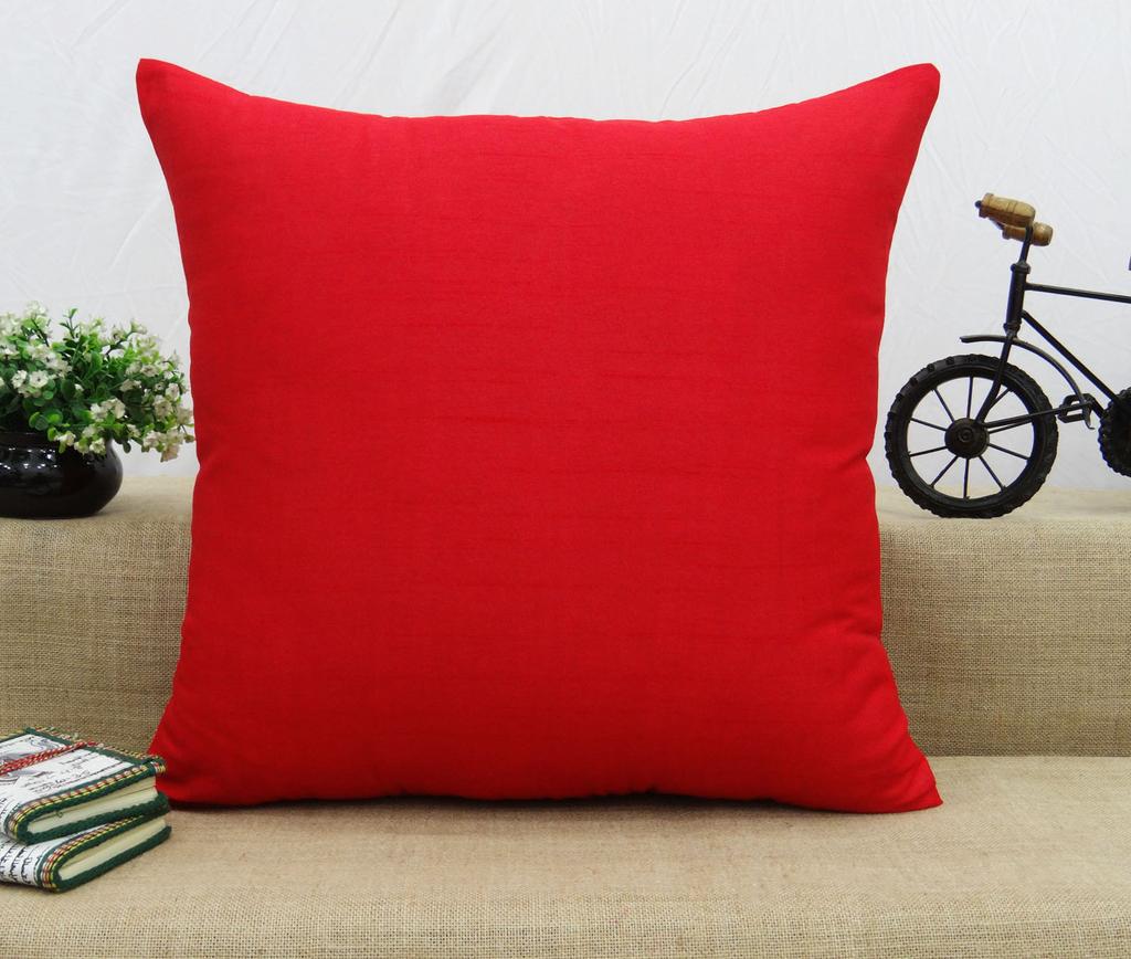 Home Decorative Cushion Solid Red Pillow Throw Dupion Silk Cover - Choose