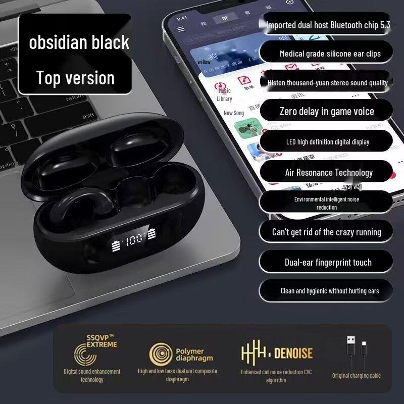 X22 Bone Conduction Bluetooth Headset: Wireless Clip-On, In-Ear, Noise Reduction, Black Technology for Sports