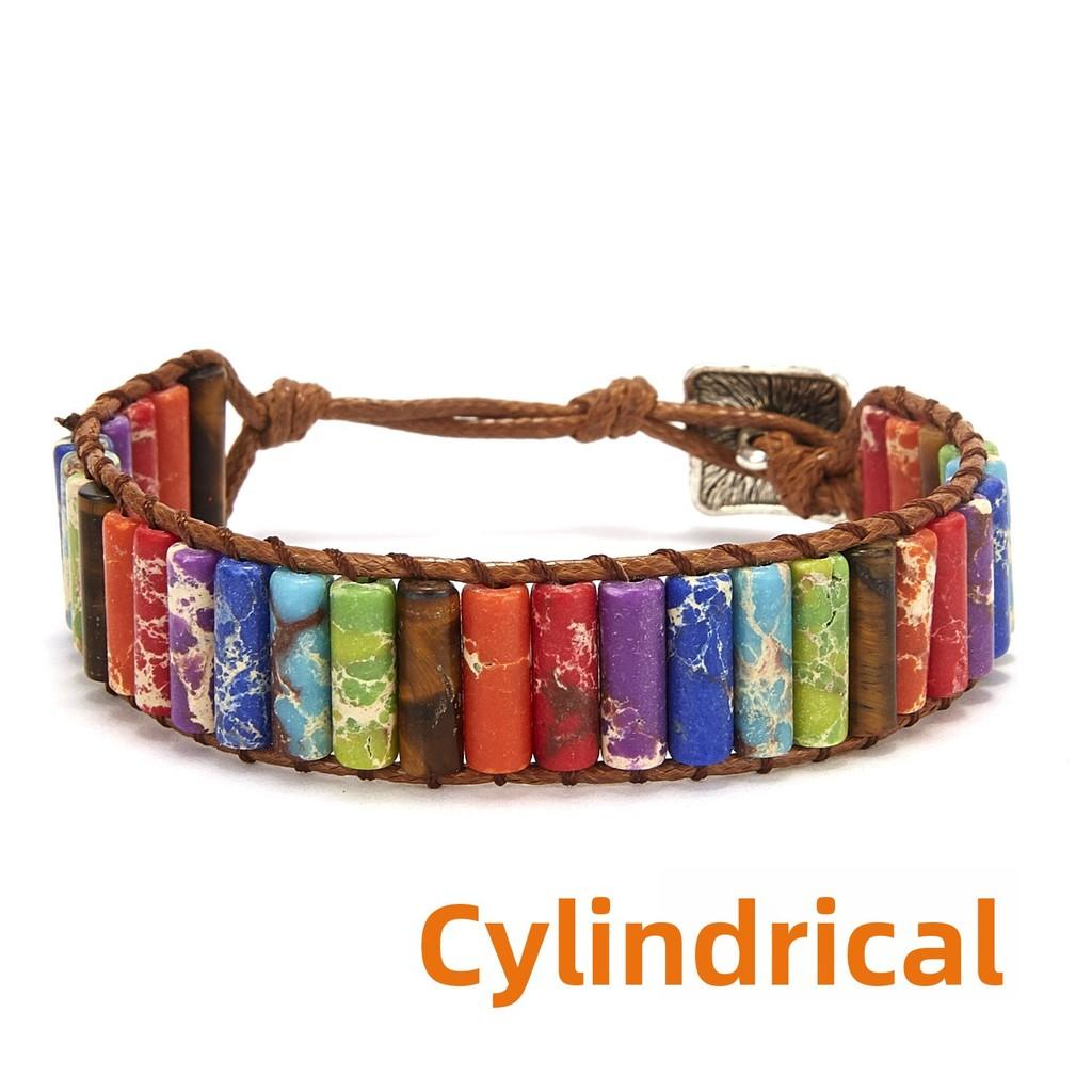 Ethnic Inspired Artificial Colored Stone Weaving Wide Bracelet For Women With Minimalist Design