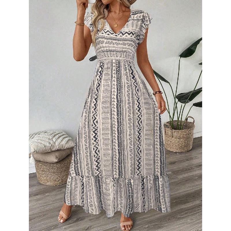 Women's 2026 Summer New Printed Dress for Beach Vacation, Vintage Satin Long Skirt