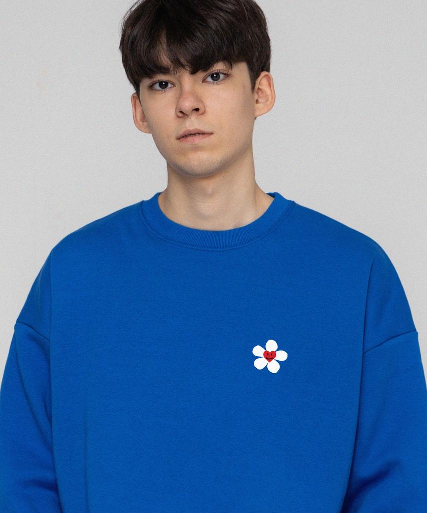 GRAVER [Unisex] Flower Heart Logo Smile Sweatshirt_Cobalt Blue