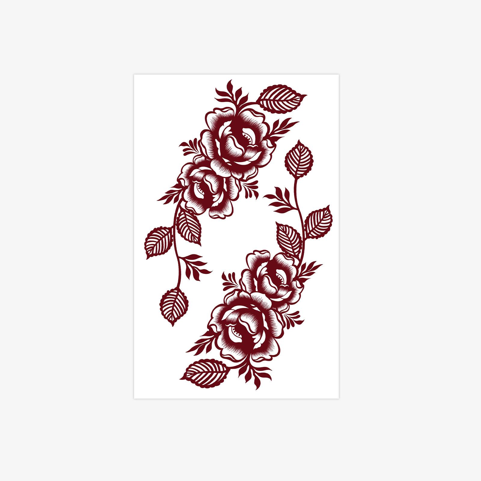 

Classic Wind Flower Tattoo Sticker, Simulated Reddish-Brown Rose Vine, Waterproof, Sweat-Proof And Non-Reflective 12*19