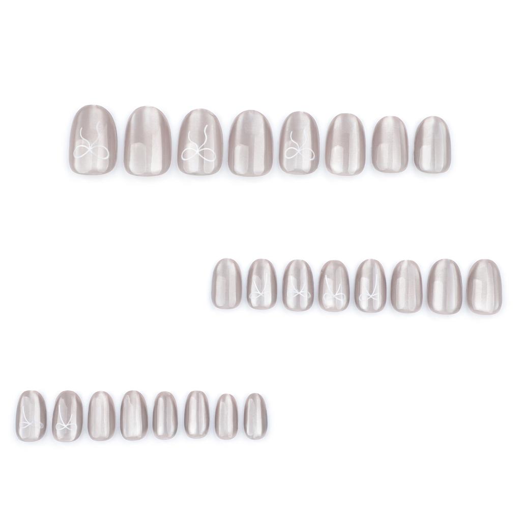 Autumn and winter senior gray cat eye wearing nail simple solid color short round manicure fake nail bow wearing nail piece