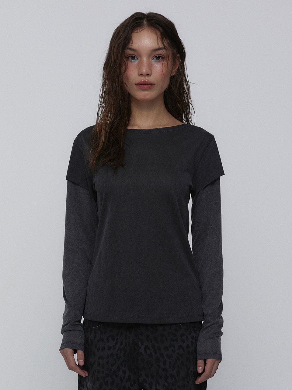 Visus Layered Long Sleeve Top_Charcoal Charcoal