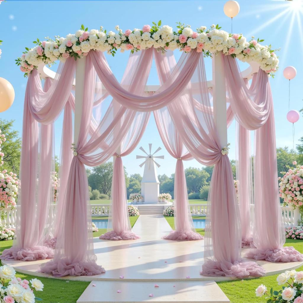 2Pcs Wedding Arch Draping Fabric for Wedding Reception Sheer Tulle Backdrop Curtain Birthday Party Baby Shower Ceiling Decor