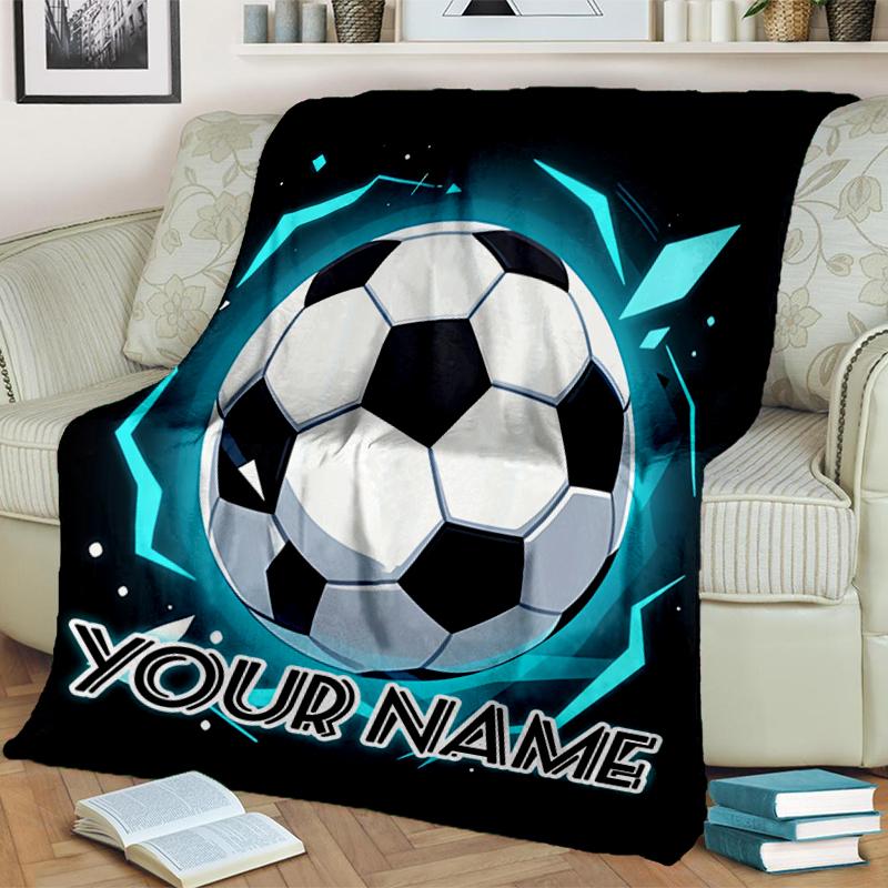 1PC Custom Name "Your Name Soccer Emblem" flannel blanket versatile,all-season throw suitable for the living room,bedroom,camping,travel,and gift