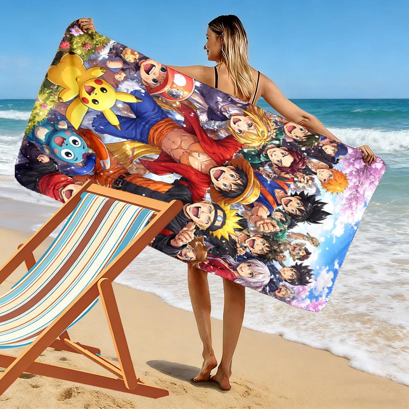 Anime Characters Print Beach Towel, Large Soft Quick Dry Towel for Beach Camping Swimming