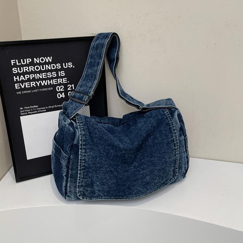 Men's Denim Bag Women's Large Capacity Lightweight Messenger Bag Student School Bag Crossbody Bag