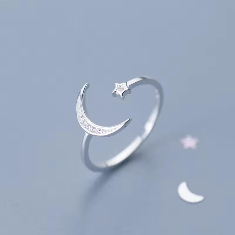 PANJBJ 925 Sterling Silver Four-pointed Star Shining Zircon Ring High-end Personalized Opening Adjustable Jewelry