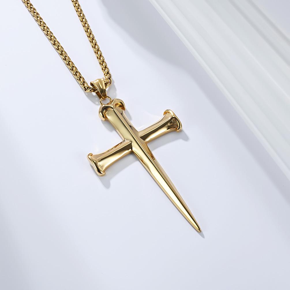 Vintage Punk Stainless Steel Cross Pendent Necklace for Men Gold Plated Jewelry