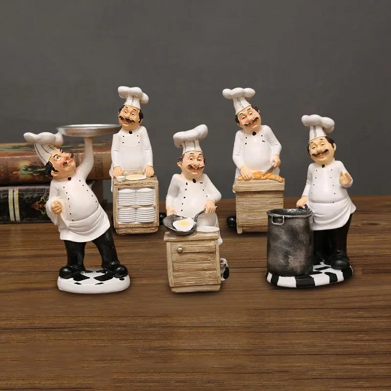Chefes Barbudos Figuras Creativas Estatua Decoración de Escritorio Personaje Chef Profesional Escultura de Resina Adornos Decoración Moderna para el Hogar