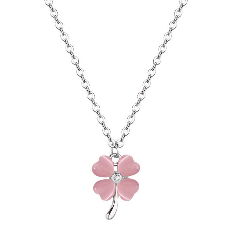 Женское ожерелье  Кошачий глаз  с клевером - Подвеска-сердце, Универсальная цепочка на ключицу