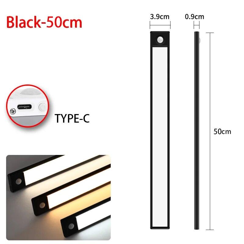Night Light 20/30/40/50cm Ultra Thin LED Light Cabinet Light Motion Sensor Wireless Type-c For Kitchen Bedroom Wardrobe Lighting