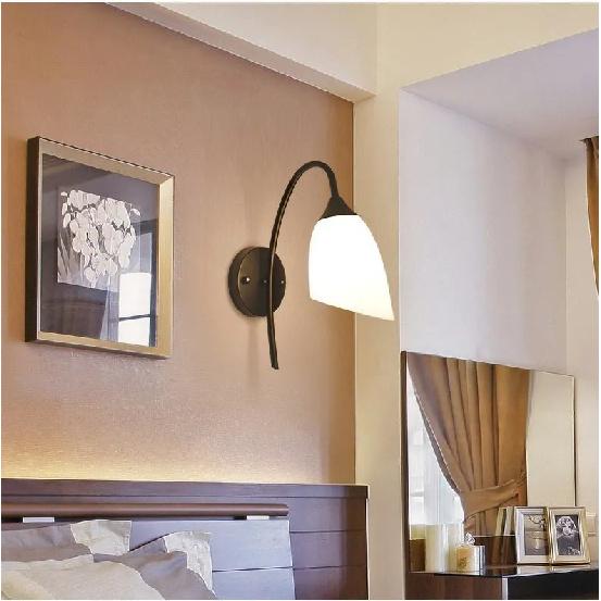 Modern wall lamp retro milky white glass lampshade bedroom staircase bedside lamp attic interior black E27 base home decoration