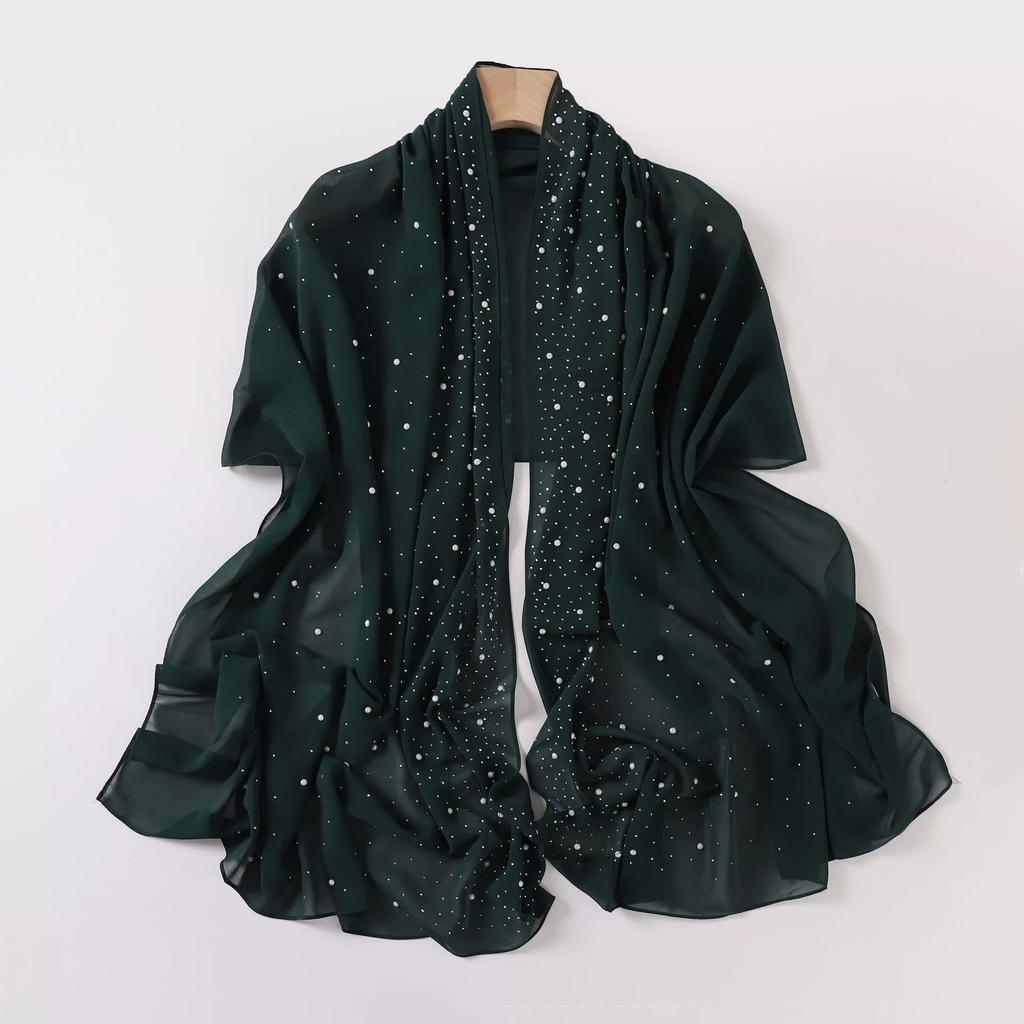 Diamond Pearl Chiffon Hijabs For Women Muslim Fashion Long Shawl Head Wrap For Women Turbans For Women Ramadan Turban Femme