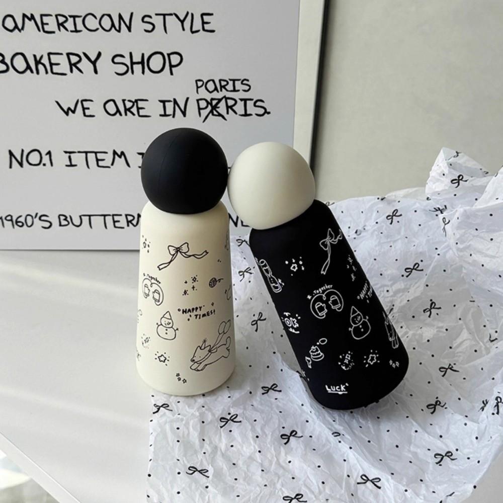 Round-shapes Lid Coffee Cup Black White Vacuum Water Bottle New Thermal Car Cup  Gifts