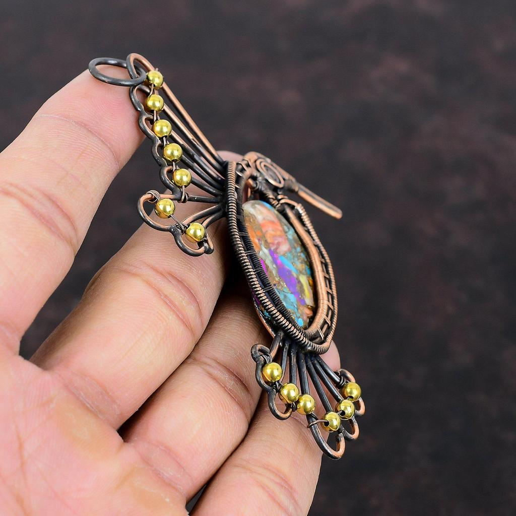 Multi Copper Turquoise Pendant Copper Wire Wrapped Gemstone Pendant Handmade Jewelry Brand New Pendant Bird Pendant Copper Jewelry For Gift