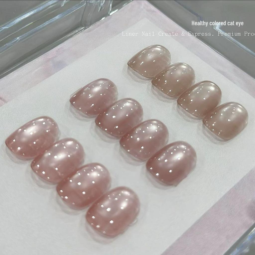 Lin Er Nail Art: Three-Color Cat Eye Gel Set - Gentle Nude Pink with Whitening Beads