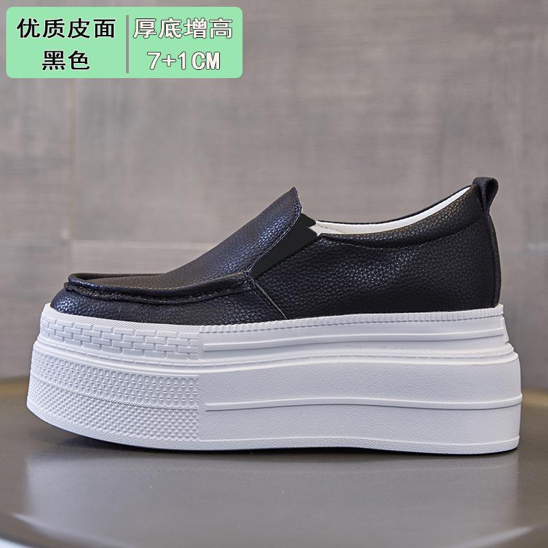 

Женские кожаные лоферы на толстой подошве с одним ремешком, однотонные, увеличивающие рост, закрывающие стопу, дышащие и удобные, увеличивающие рост на 8 см, маленькие белые туфли sin 39 чёрный