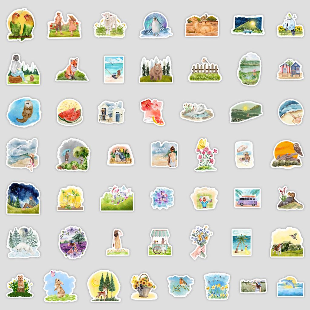50 Watercolor Spring Graffiti Stickers Water Cup Computer Suitcase Skateboard Waterproof DIY Decorative Stickers