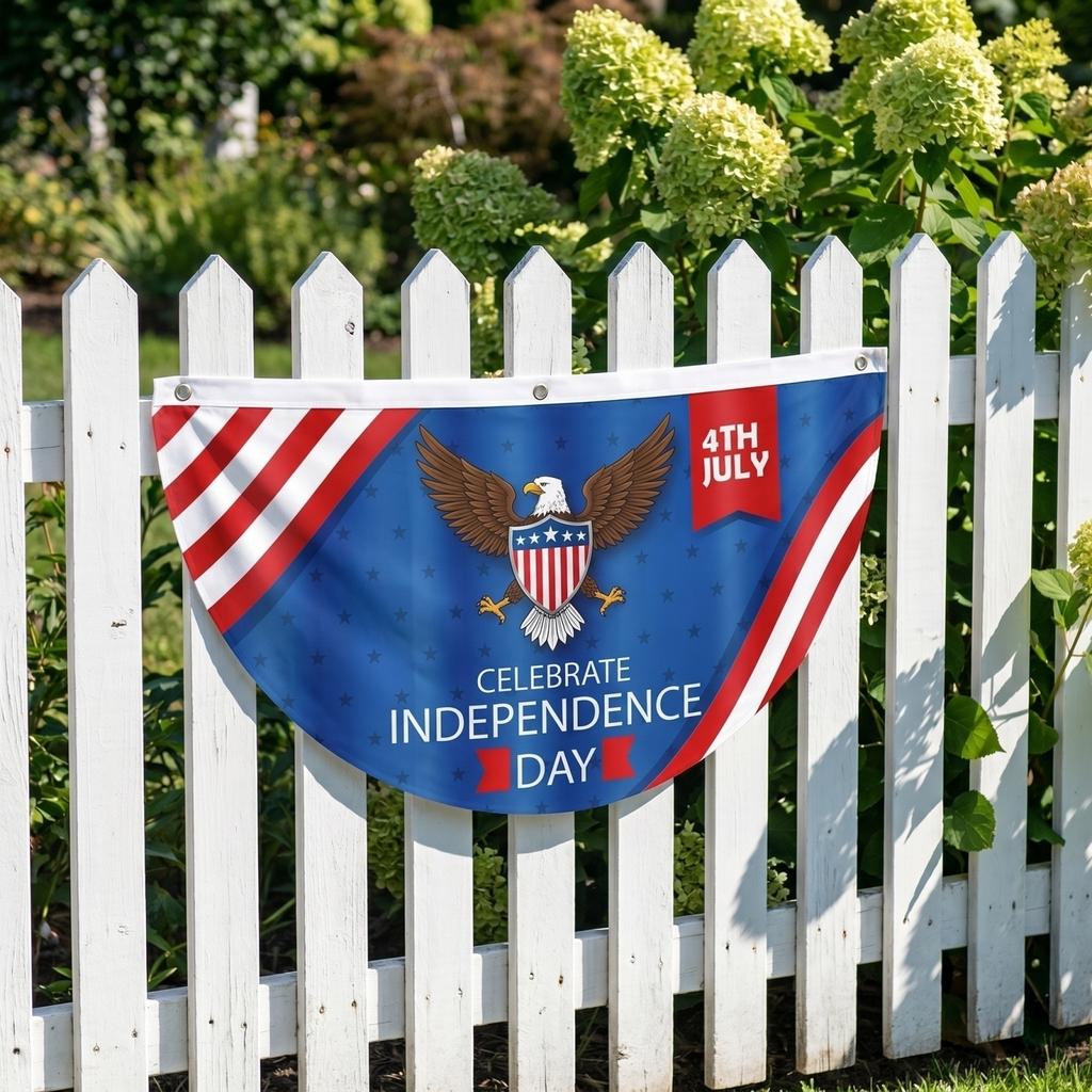 Patriotic Fan Shaped Hanging Flag for Outdoor Decorations 4th of July Celebration Polyester Material Durable Design for Garden and Party Use