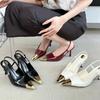 Fashion High Quality Luxury Designer Splicing Metal Pointed Toe Women Pumps Elegant High Heels Stripper Banquet Shoes Slingback Sandals