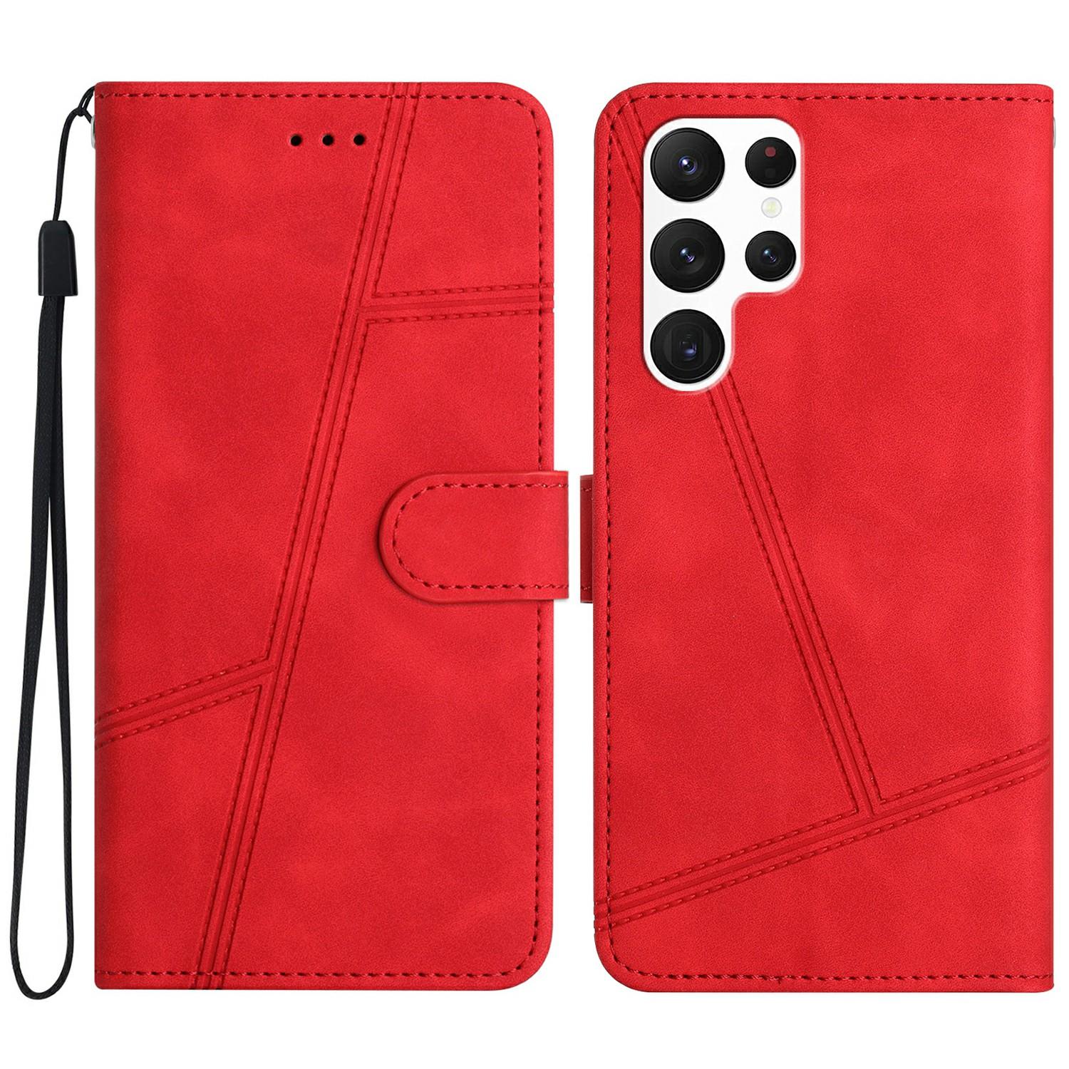 

Для Samsung Galaxy S25 Ultra Case Flip Leather Retro Phone Cover Lines Printed Red