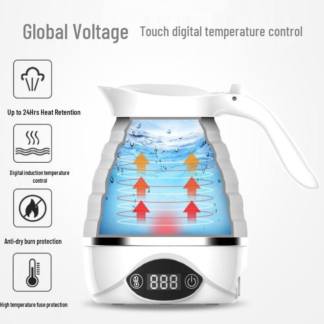 Dual Voltage Silicone Folding Electric Kettle with 24-Hour Insulation