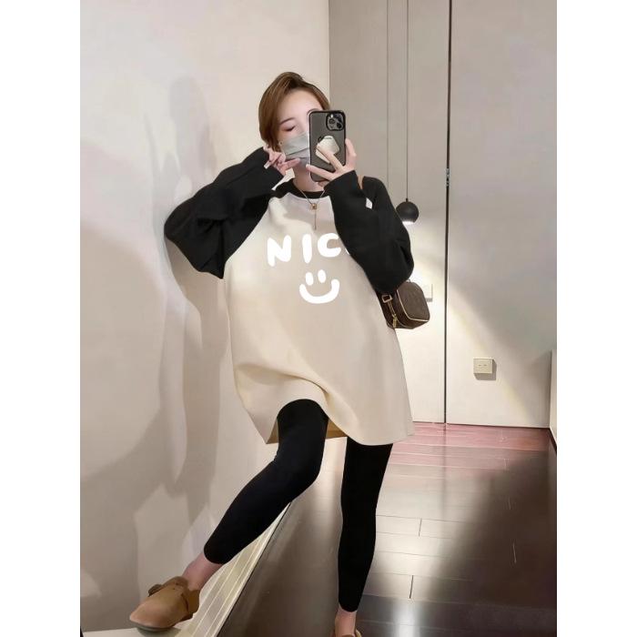 Women s Mid-Length Oversized Hoodie - Chic Long Sleeve Autumn Top Large абрикосовый/чёрный